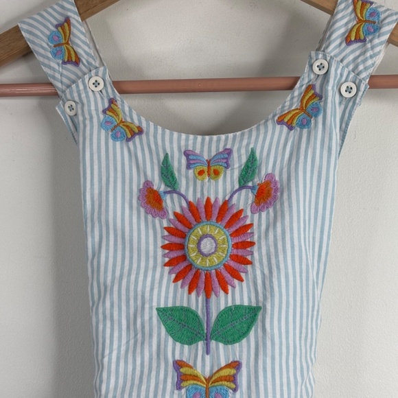 Mini Boden Dress 7-8 Embroidered Floral Cross Back Cotton Stripe Preppy Beach - Picture 8 of 13